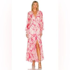 Rococo Sand Ava Pink & White Wrap Gown w/ Bishop Sleeves SZ Small